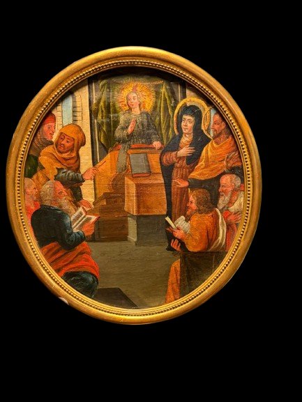 Paire de tableaux religieux français du XVIIIe siècle – Crucifixion et Jésus parmi les Doc-photo-2