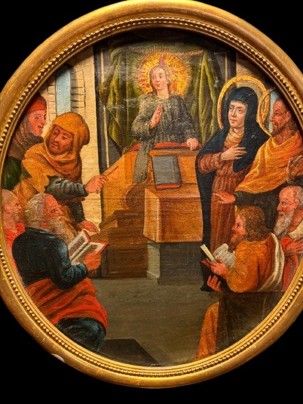 Paire de tableaux religieux français du XVIIIe siècle – Crucifixion et Jésus parmi les Doc-photo-3