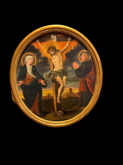 Paire de tableaux religieux français du XVIIIe siècle – Crucifixion et Jésus parmi les Doc-photo-2