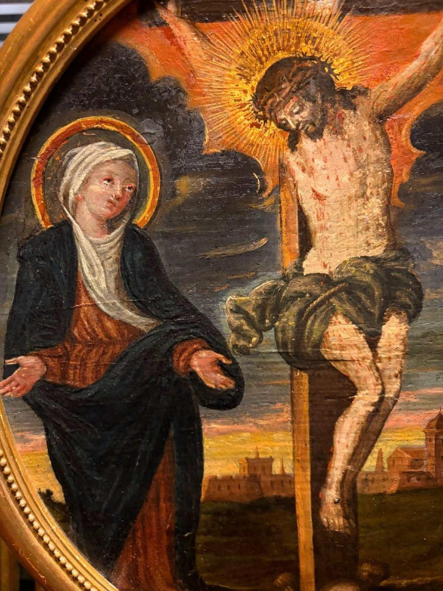 Paire de tableaux religieux français du XVIIIe siècle – Crucifixion et Jésus parmi les Doc-photo-4