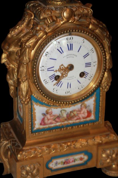 French Mantel Clock In Gilded Bronze And Porcelain, 19th Century-photo-2