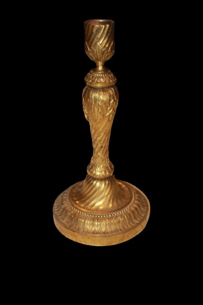 Élégante paire de bougeoirs français en bronze doré néoclassiques – Fin du XIXe siècle-photo-2