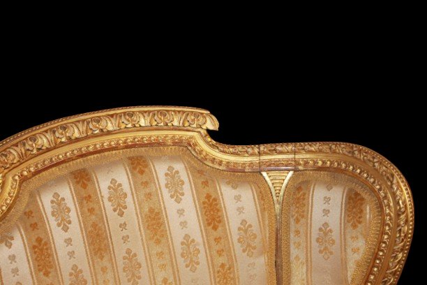 Pair Of Louis XVI-style Bergère Chairs With Winged Backs, Made Of Gilded Wood, Second Half Of The 19th Century-photo-3
