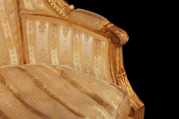 Pair Of Louis XVI-style Bergère Chairs With Winged Backs, Made Of Gilded Wood, Second Half Of The 19th Century-photo-4