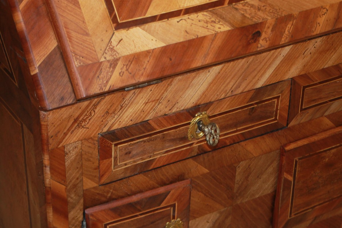 Bureau à pente Louis XV XVIIIe Siècle, Marqueterie de Bois Fruitiers-photo-4