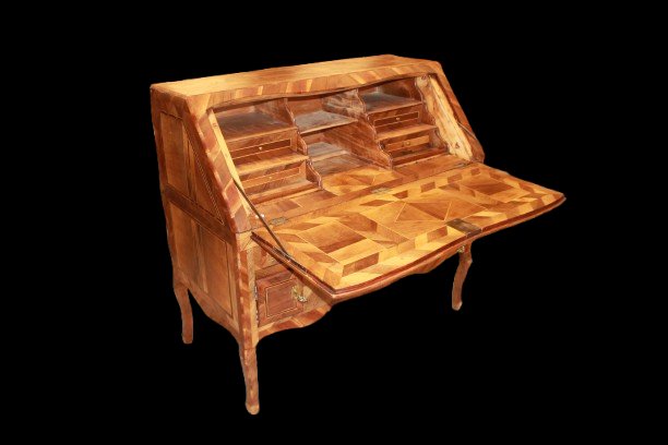 Bureau à pente Louis XV XVIIIe Siècle, Marqueterie de Bois Fruitiers-photo-3