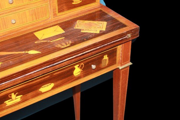 Small Louis XVI-style Writing Desk With A Top Section And Elaborate Inlay Decoration-photo-3