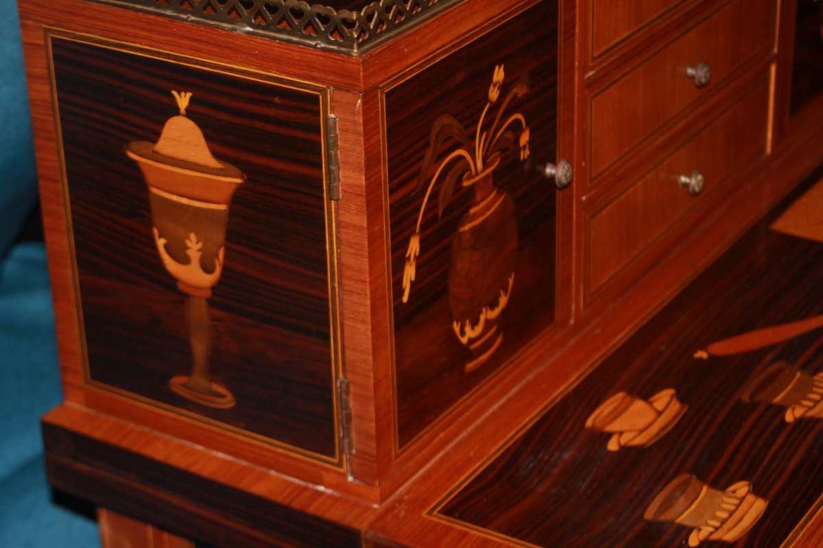 Small Louis XVI-style Writing Desk With A Top Section And Elaborate Inlay Decoration-photo-4