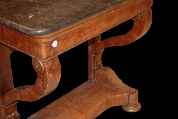 19th-century Empire-style Console Table In Mahogany With A Black Marble Top, Mid-1800s-photo-2