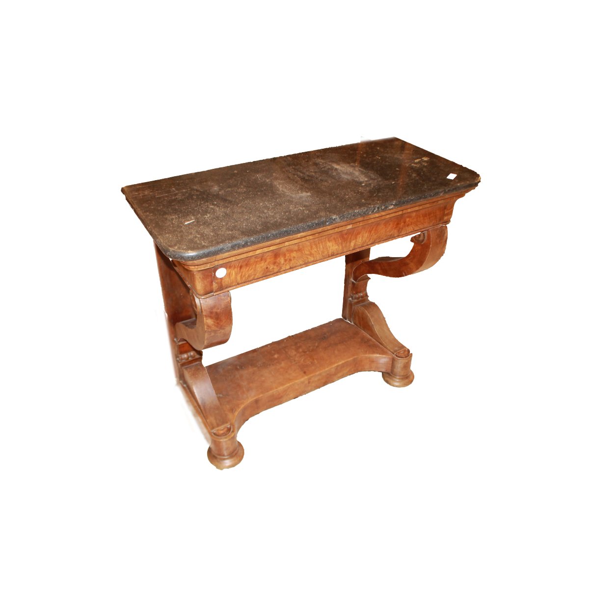 19th-century Empire-style Console Table In Mahogany With A Black Marble Top, Mid-1800s