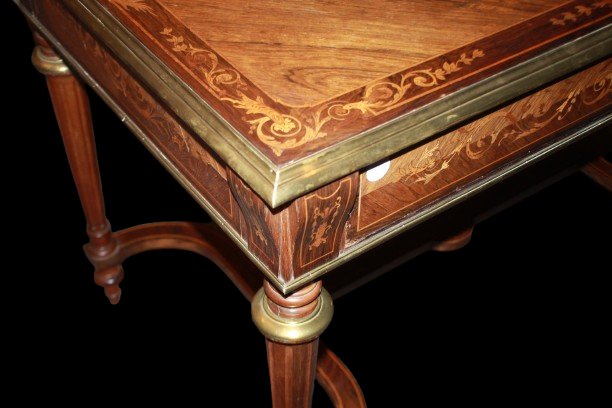 French Louis XVI Writing Desk From The Second Half Of The 19th Century, Made Of Rosewood With Floral Inlays And Edges In O-photo-3