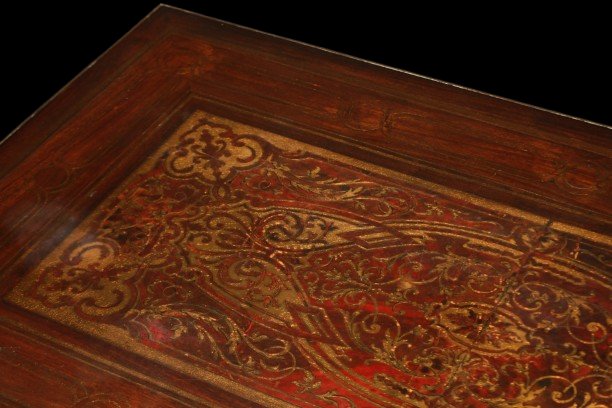 Table à Jeux Française Napoléon III en Palissandre avec Marqueterie Boulle en Laiton et Écaille-photo-2