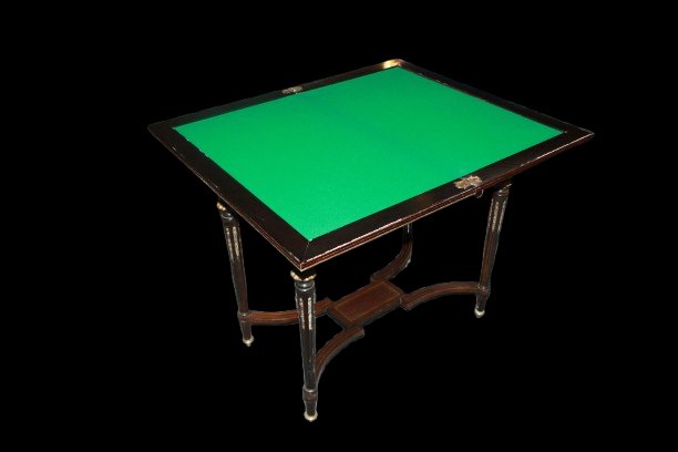 Table à Jeux Française Napoléon III en Palissandre avec Marqueterie Boulle en Laiton et Écaille-photo-4