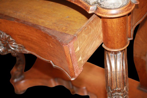 Console Française Ancienne de Style Louis-Philippe en Noyer avec Plateau en Marbre Gris – XIX-photo-2