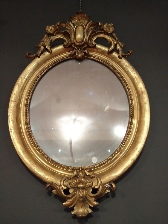  Miroir Ovale Avec Gravures Sur Cadre Des Années 1800