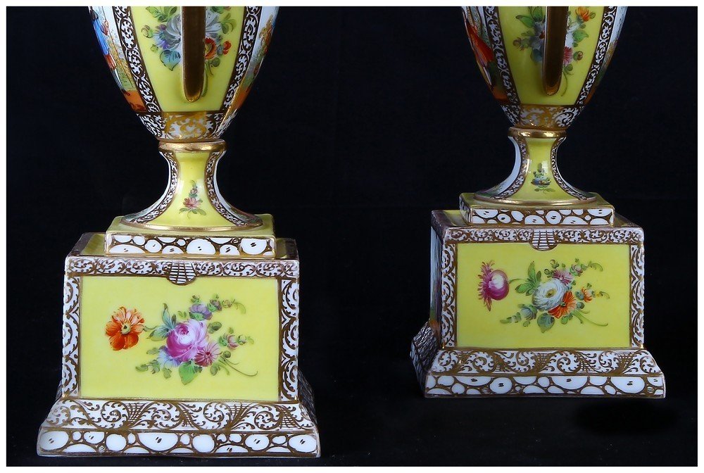  Paire De Petits Vases Amphores En Porcelaine Avec Couvercle, Manufacture De Dresde 1800-photo-4