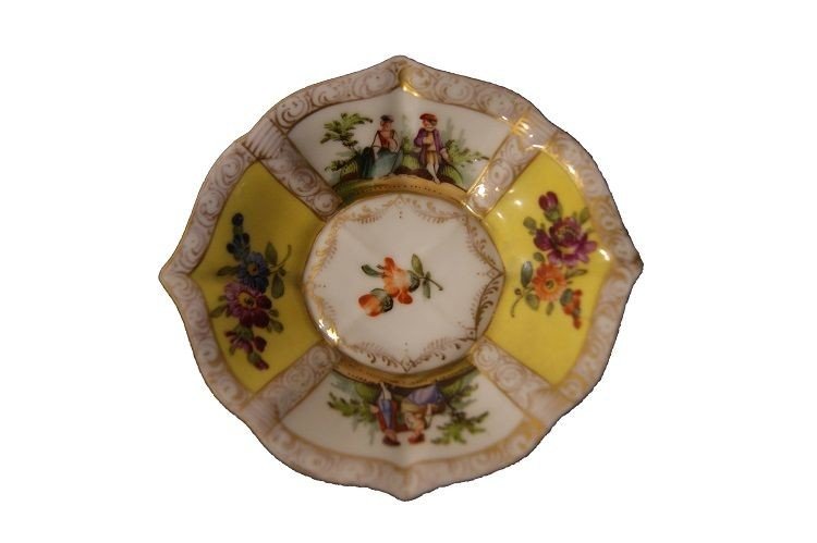 1800s Yellow Meissen Porcelain Cup And Saucer-photo-2