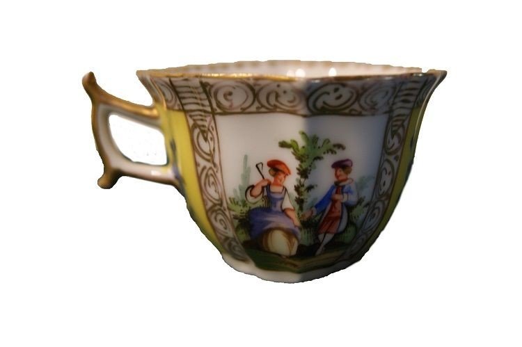 Tasse Et Soucoupe En Porcelaine De Meissen Jaune Des Années 1800-photo-3