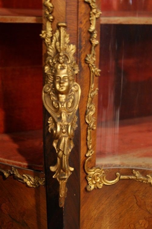 Superb Louis XV Style Showcase Inlaid From The 1800s With Bronzes And Caryatids-photo-3