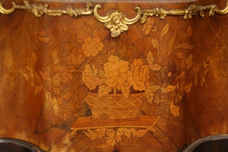 Superb Louis XV Style Showcase Inlaid From The 1800s With Bronzes And Caryatids-photo-4