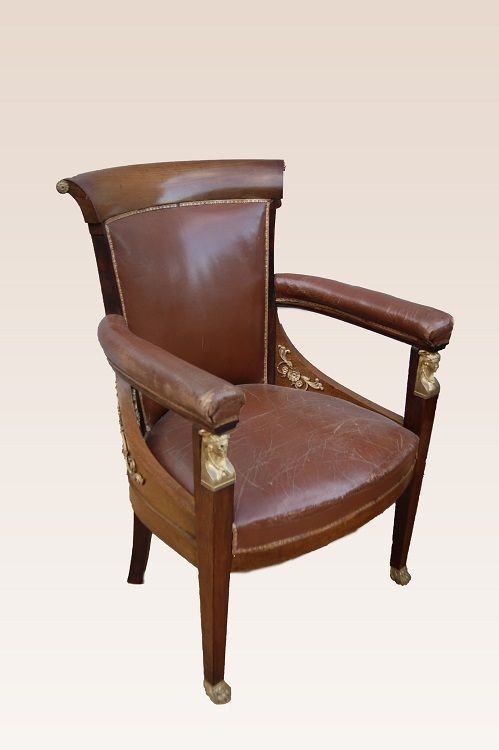 Three Mahogany Empire Armchairs With Rich Bronze Applications From The 1800s-photo-2