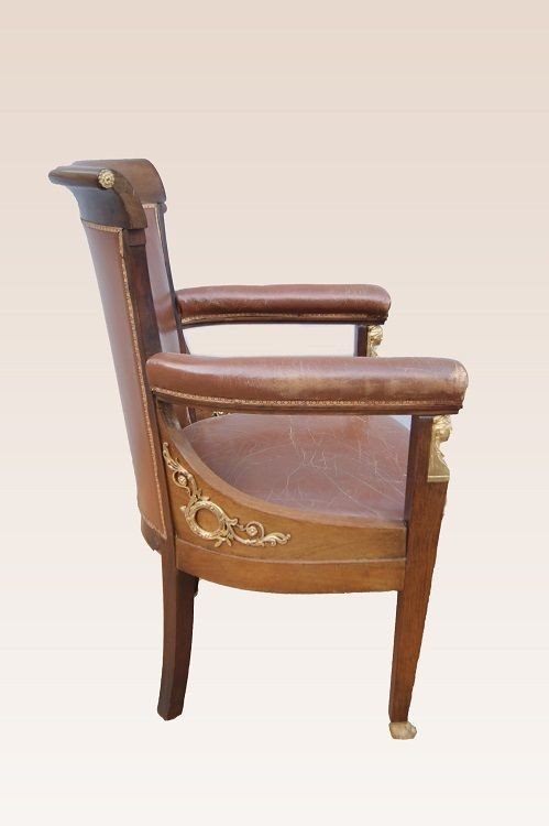 Three Mahogany Empire Armchairs With Rich Bronze Applications From The 1800s-photo-4