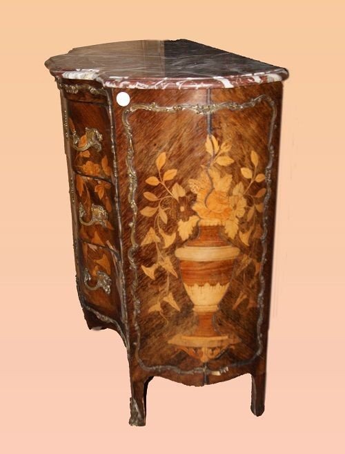 Commode Française De Style Louis XV Marquetée Des Années 1800 Palissandre Avec Bronzes Marbre-photo-3