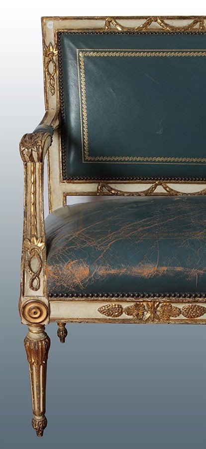  Canapé Laqué De 1700 Style Louis XVI Italien-photo-2