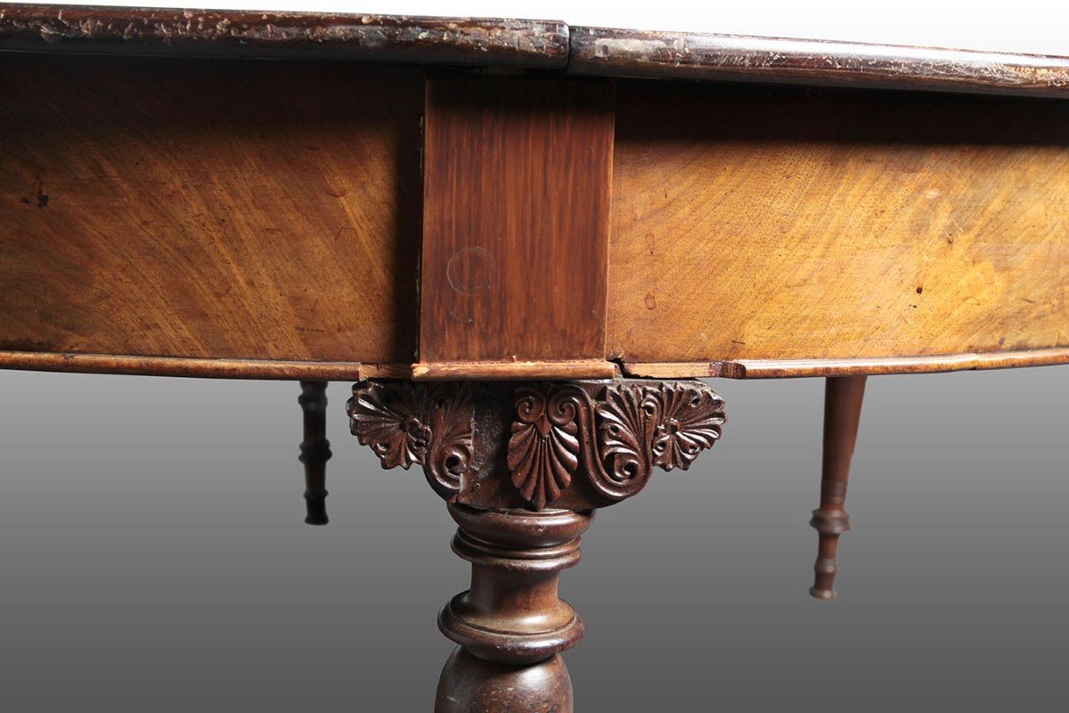 Circular Table From 1800 Extendable 4 Meters In Mahogany And Mahogany Feather-photo-2