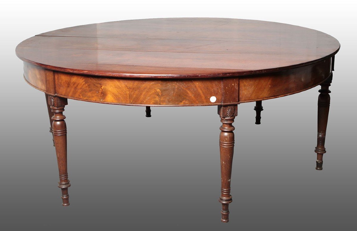 Circular Table From 1800 Extendable 4 Meters In Mahogany And Mahogany Feather