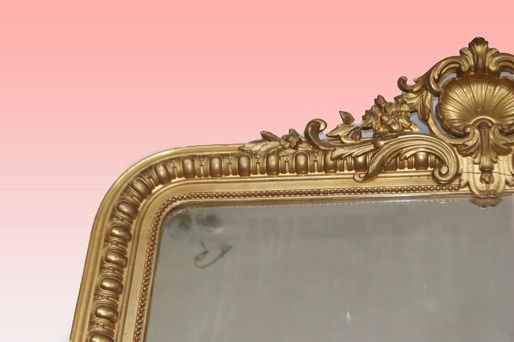 Large 1800s Louis XVI Style French Mirror With Chaperon And Moldings-photo-4