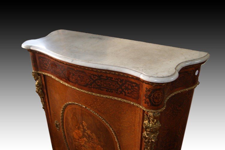 Beautiful Parisian Servant In Louis XV Style With Bronzes, Inlays And Marble Top 1800-photo-2