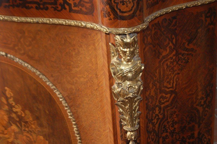 Beautiful Parisian Servant In Louis XV Style With Bronzes, Inlays And Marble Top 1800-photo-4