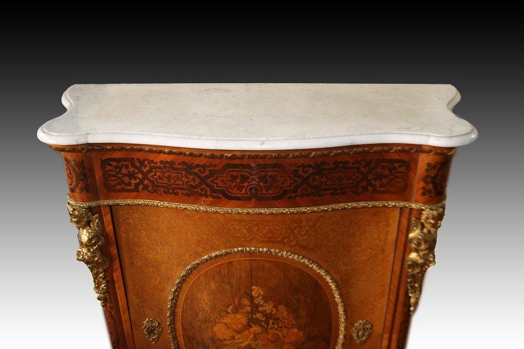 Beautiful Parisian Servant In Louis XV Style With Bronzes, Inlays And Marble Top 1800-photo-2