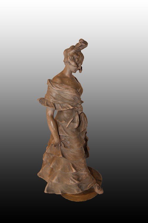 Beautiful Terracotta Sculpture Representing A Lady In Elegant Clothes, Signed 1800-photo-4