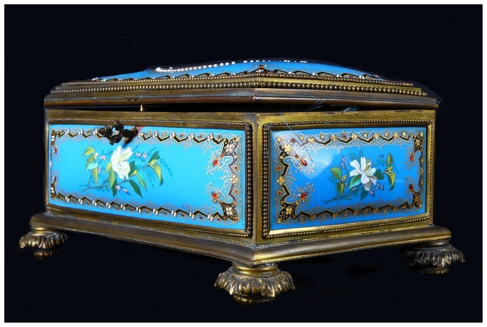  Boîte à Bijoux d'Excellente Facture En Porcelaine Bleue Autrichienne Des Années 1800-photo-2