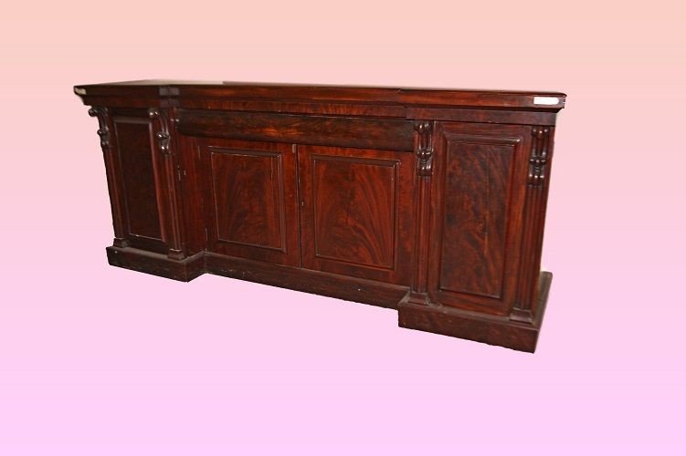 Large English Mahogany Serving Sideboard In Victorian Style From The 1800s