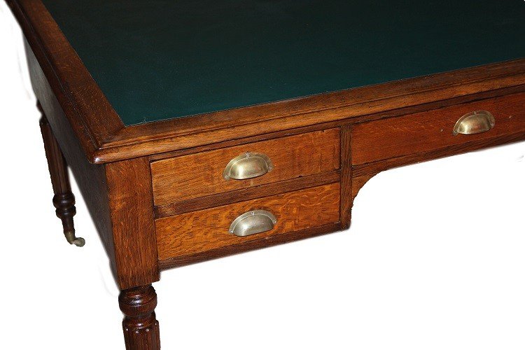 Large French Partners Desk From The Late 1800s In Oak Wood-photo-2