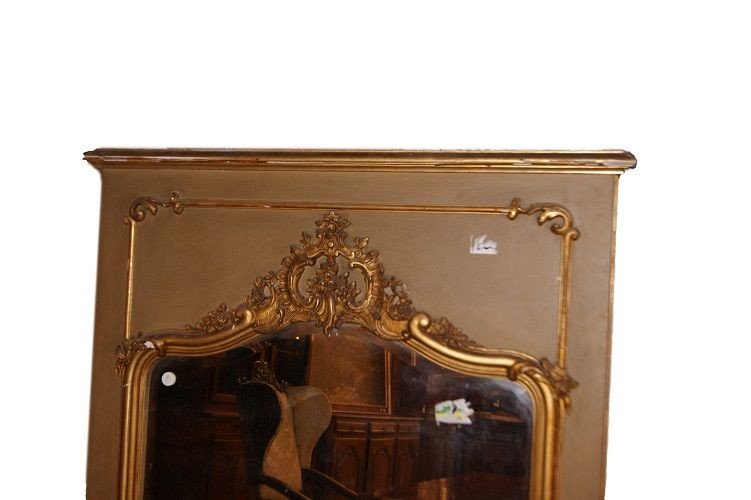 Large Louis XV Style Trumeau Fireplace Mirror From The 1800s, Gilt-photo-2