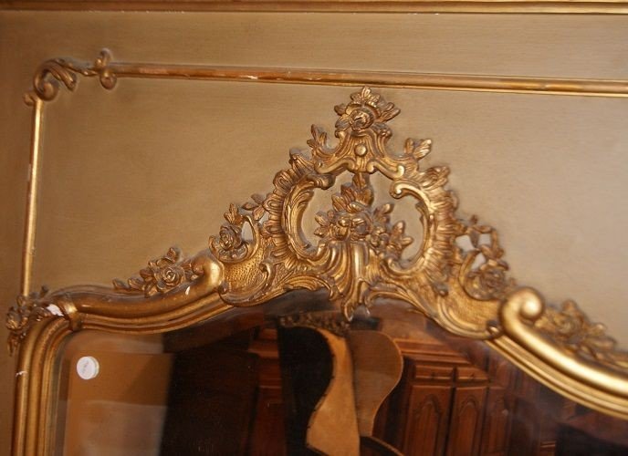 Large Louis XV Style Trumeau Fireplace Mirror From The 1800s, Gilt-photo-3