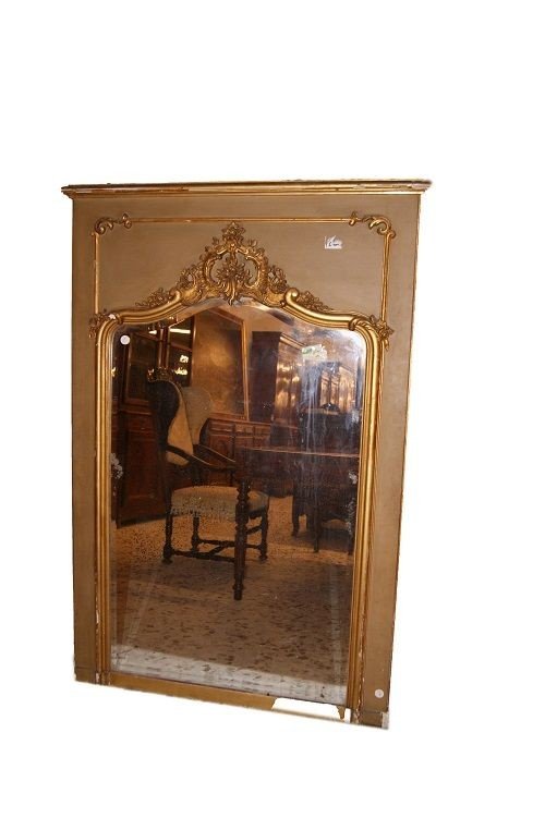 Large Louis XV Style Trumeau Fireplace Mirror From The 1800s, Gilt