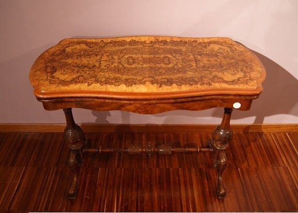 Irish Burl Walnut Game Table From The 1800s With Rich Carvings, Magnificent-photo-2