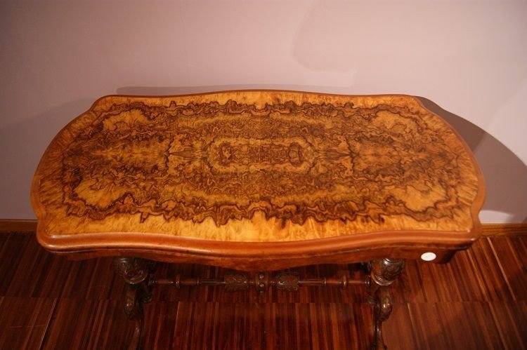 Irish Burl Walnut Game Table From The 1800s With Rich Carvings, Magnificent-photo-3