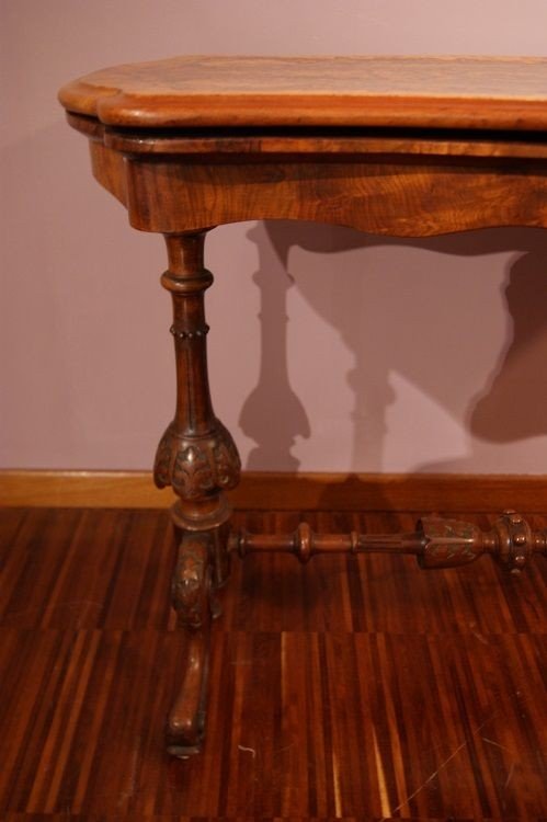 Irish Burl Walnut Game Table From The 1800s With Rich Carvings, Magnificent-photo-1