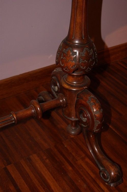 Irish Burl Walnut Game Table From The 1800s With Rich Carvings, Magnificent-photo-4