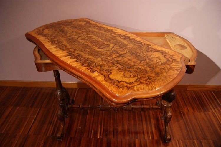 Irish Burl Walnut Game Table From The 1800s With Rich Carvings, Magnificent-photo-5