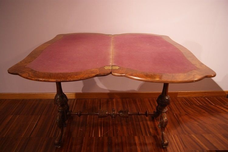 Irish Burl Walnut Game Table From The 1800s With Rich Carvings, Magnificent-photo-6