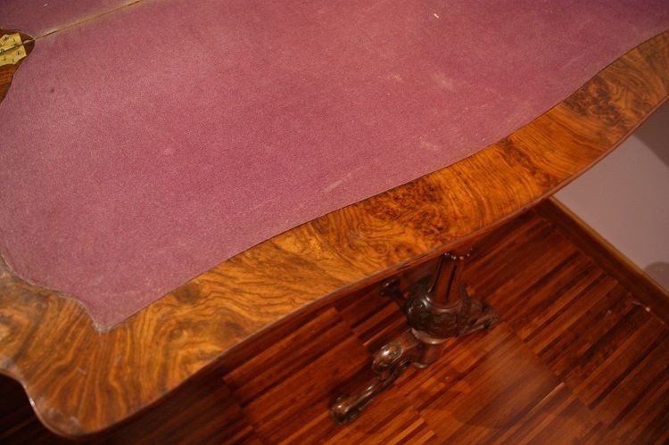 Irish Burl Walnut Game Table From The 1800s With Rich Carvings, Magnificent-photo-7