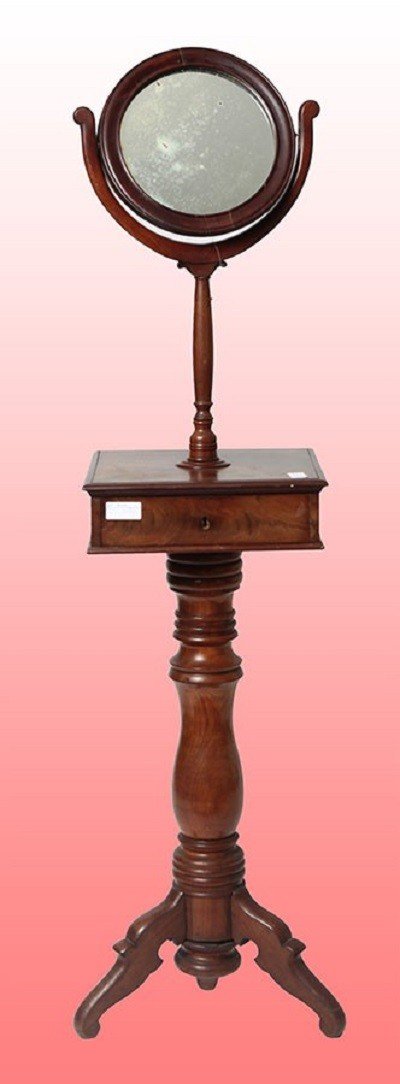 Table à Ouvrage Haute Anglaise De Style Victorien Des Années 1800 En Acajou Avec Miroir