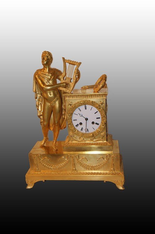 Parisian Table Clock From The 1800s Empire Man With Lyre